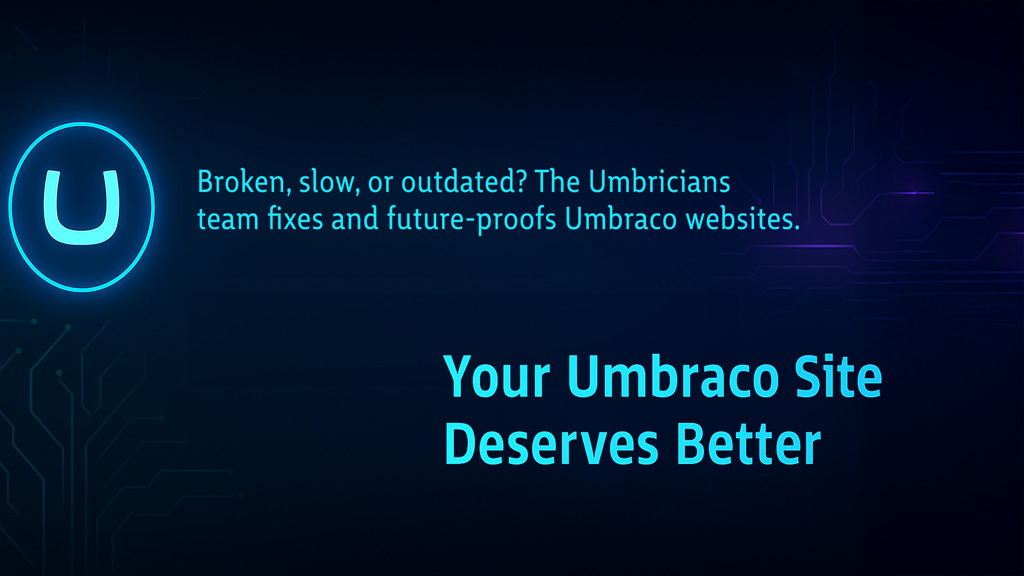 Your Umbraco site desever better text with Umbraco logo in a Tron theme.